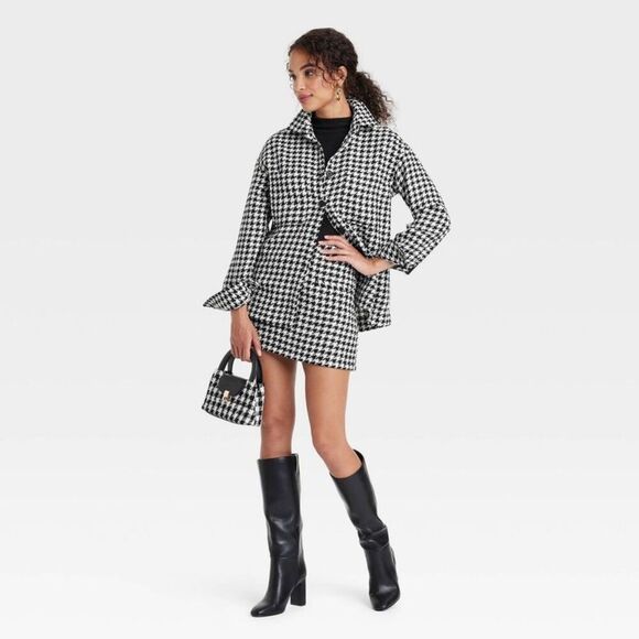 A New Day - Women's Long Sleeve Tweed Shacket - A New Day Blac Black/Cream - Picture 3 of 3